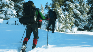 A couple enjoying a winter hike